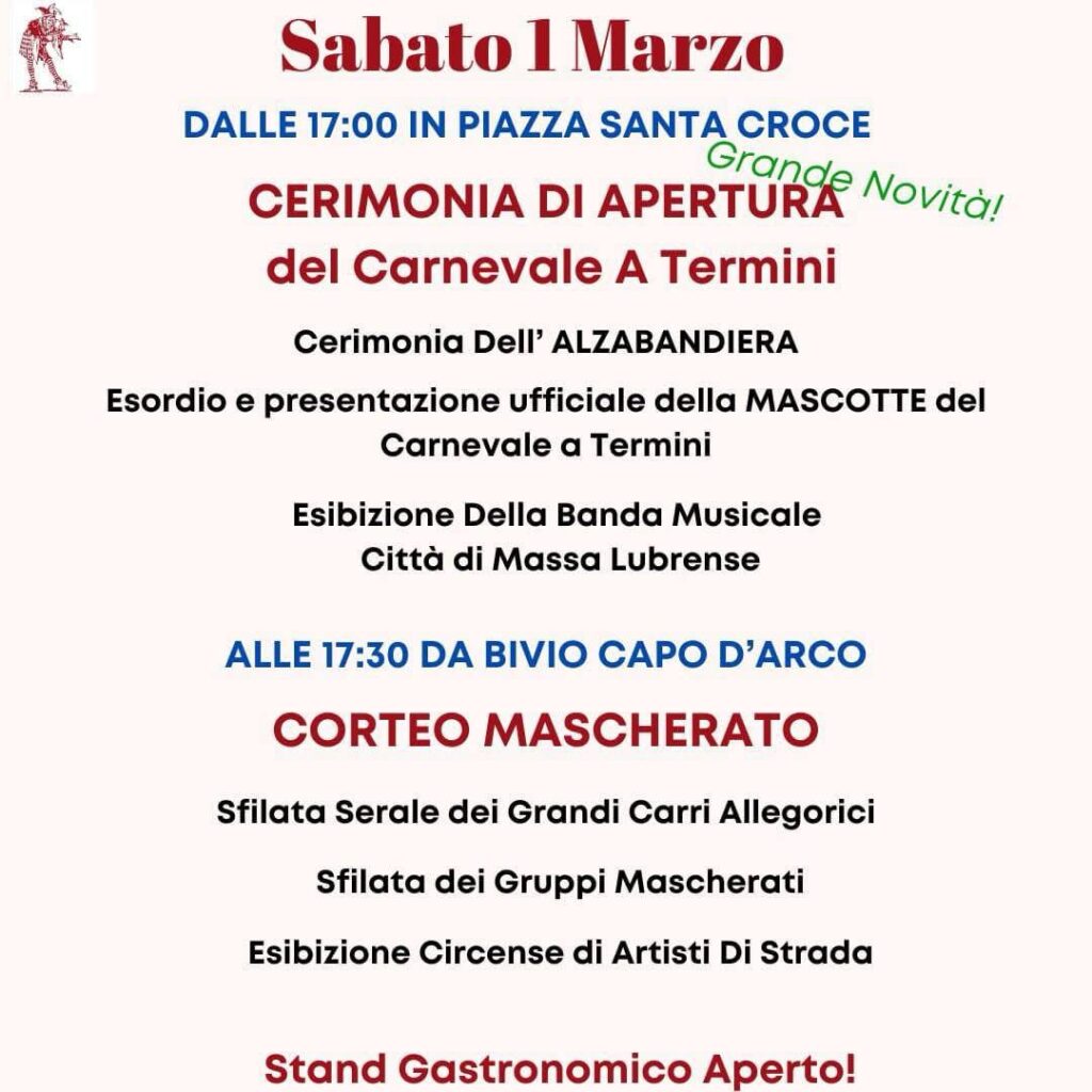 carnevale a termini 2025 programma sabato 1 marzo