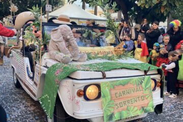parade car Carnevale in Sorrento 2025 Justine Gilbert about sorrento