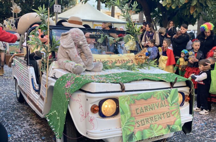 parade car Carnevale in Sorrento 2025 Justine Gilbert about sorrento