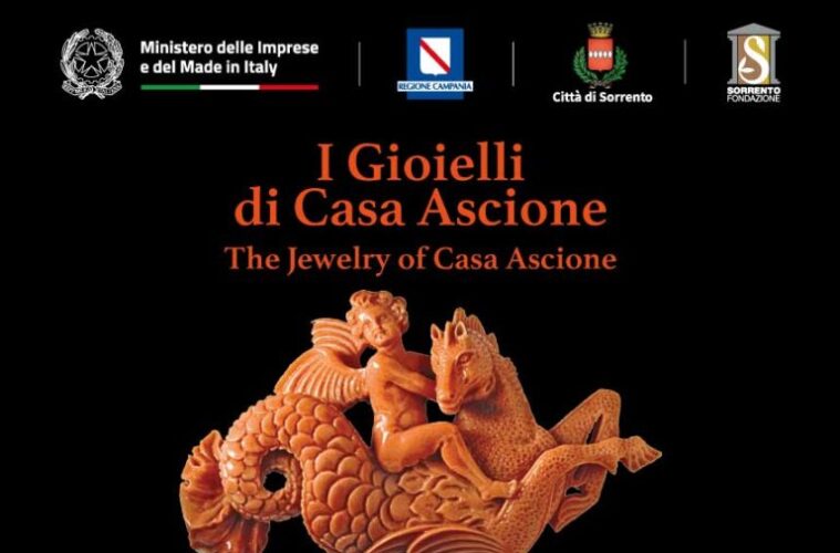 Handcrafted coral and cameo jewelry by Casa Ascione on display at Villa Fiorentino, Sorrento