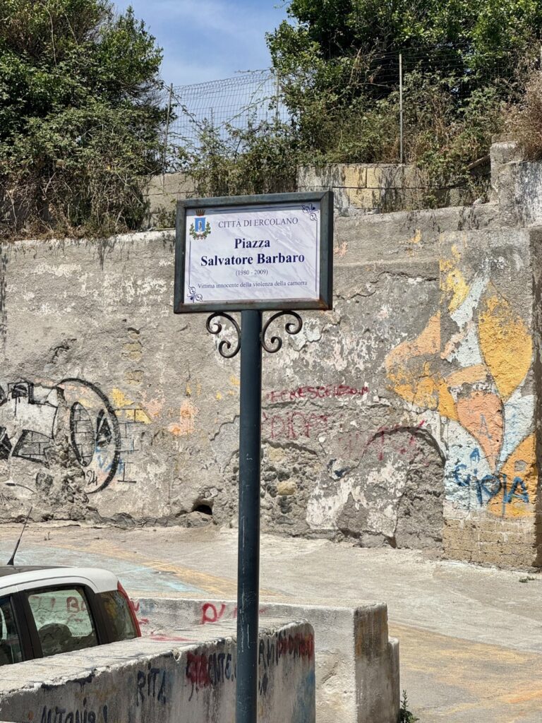 Piazza Salvatore Barbaro; A sign dedicated to singer Salvatore Barbaro, who was killed mistakenly by the Camorra in 2000
